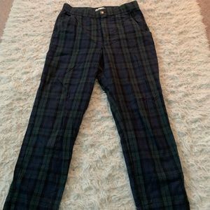 Green and blue plaid straight leg pants